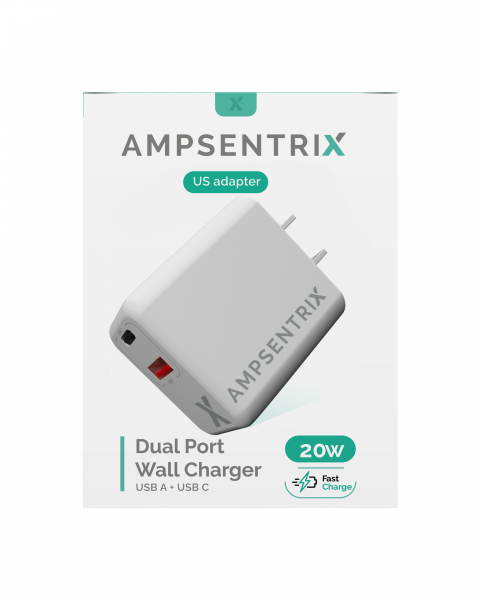 2 PLUG - 20W USB TYPE C AND USB TYPE A WALL POWER ADAPTER (AMPSENTRIX)